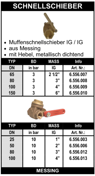 Schnellschieber aus Messing oder Rotguss