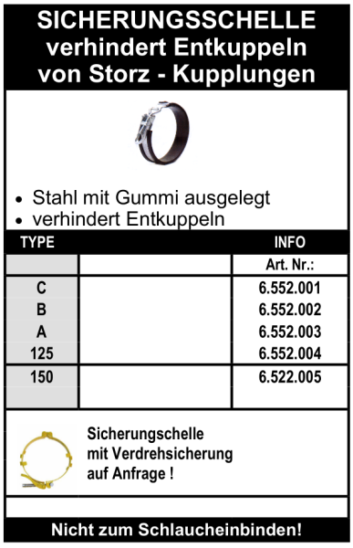 Sicherungsschellen für Storz Kupplungen