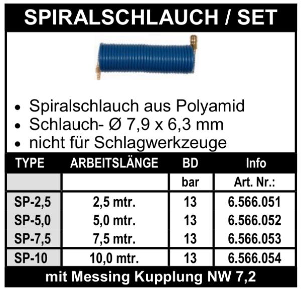 Spiralschlauch mit Kupplungen System NW 7,2