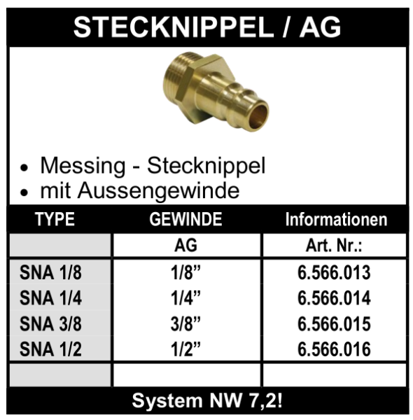 Stecknippel mit Aussengewinde (NW 7,2)