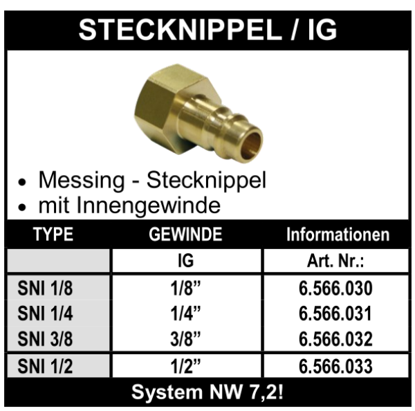 Stecknippel mit Innengewinde (NW 7,2)