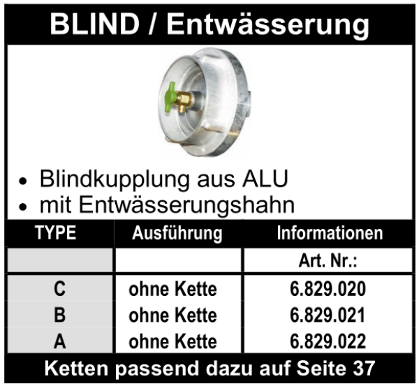 Storz Blindkupplung - mit Entwässerungshahn