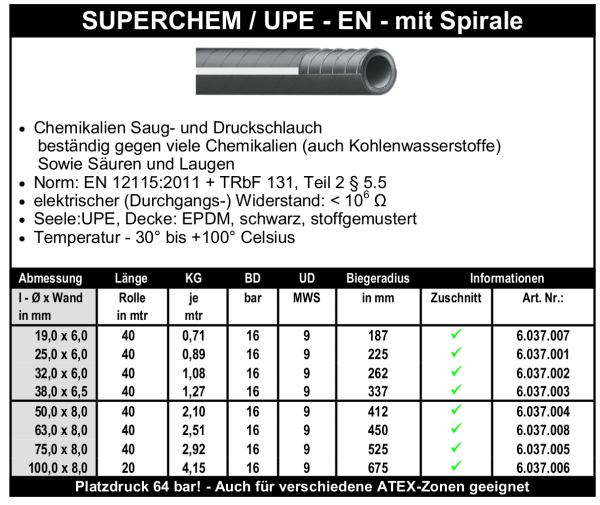 Superchem / UPE - EN - mit Spirale - Schlauch