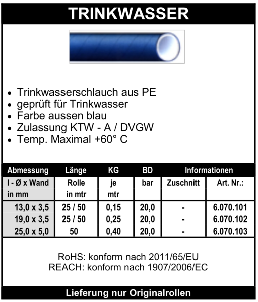 Trinkwasser - Schlauch