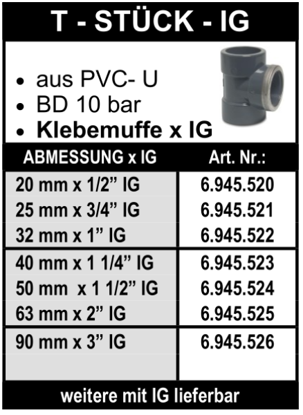 T-Stück (Klebemuffe x Innengewinde) aus PVC-U