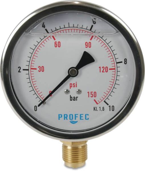 Manometer Ø 100 mm - 1/2" - Edelstahl - Unten