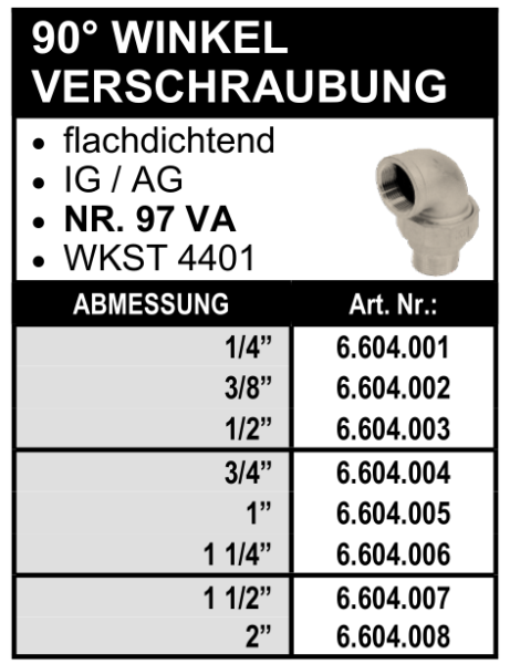 90° Winkel Verschraubung - flachdichtend (Innengewinde x Aussengewinde) aus Edelstahl