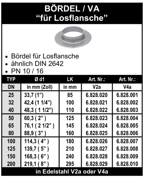 Edelstahl Bördel "für Losflansche"