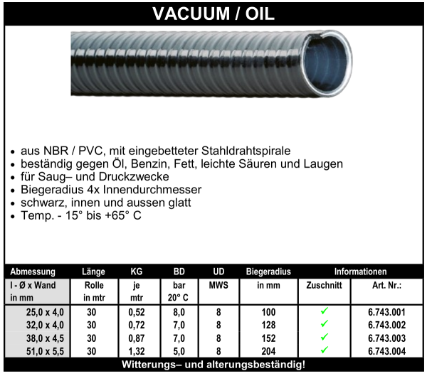 Vacuum / Oil - Schlauch