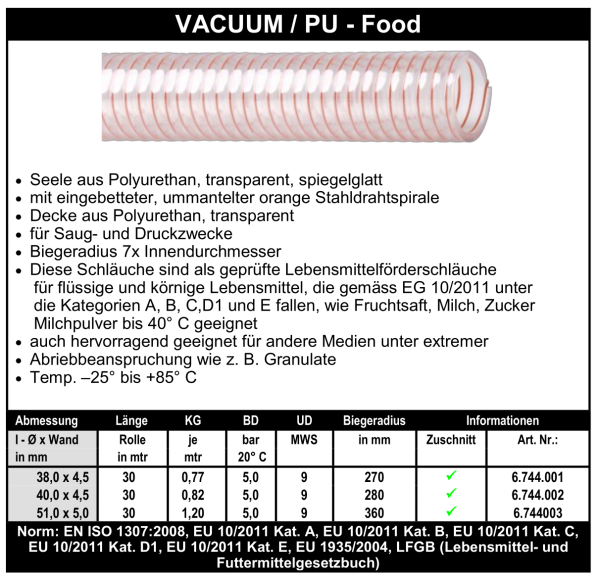 Vacuum / PU-Food - Schlauch