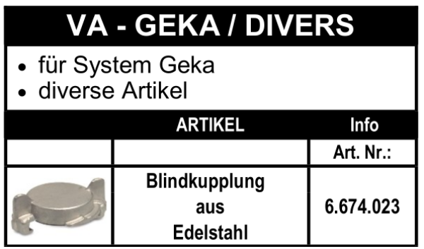 System Geka Blindkupplung aus Edelstahl