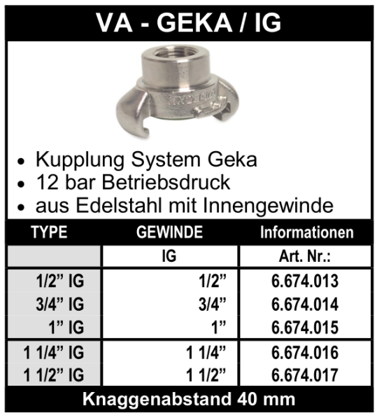 System Geka mit Innengewinde aus Edelstahl