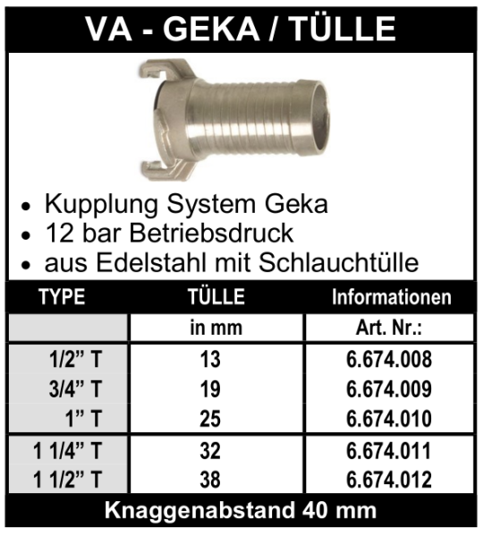 System Geka mit Schlauchtülle aus Edelstahl
