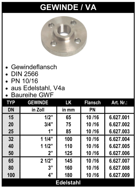 Edelstahl Gewindeflansch