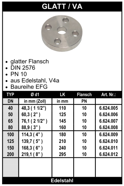 Edelstahl Flansch Glatt