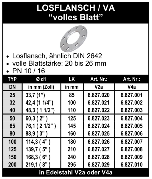 Edelstahl Losflansch "volles Blatt"