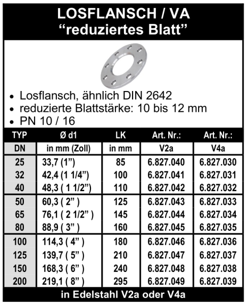 Edelstahl Losflansch "reduziertes Blatt"