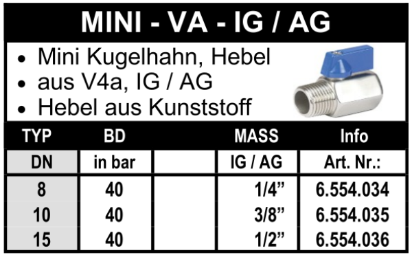 Edelstahl Minikugelhahn ( Innengewinde x Aussengewinde)