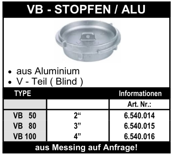 Tankwagenkupplung VB - Stopfen aus Alu