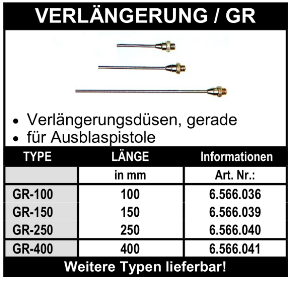 Verlängerung gerade für Ausblaspistolen
