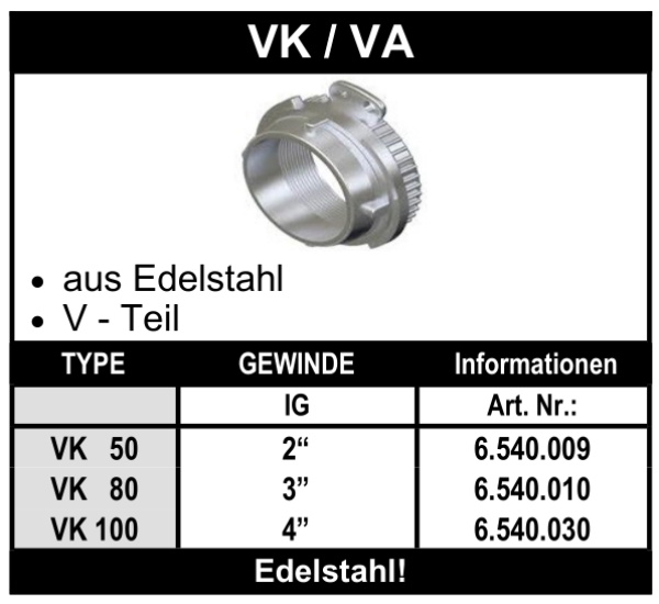 Tankwagenkupplung VK aus Edelstahl