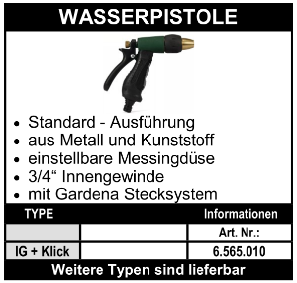 Wasserpistole mit 3/4" Innengewinde + Anschluss System Gardena