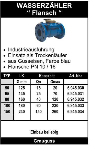 Wasserzähler mit beidseitig Flansch