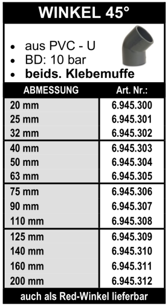 45° Winkel aus PVC-U