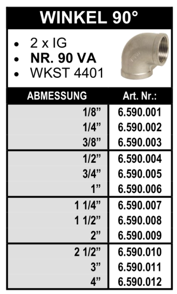Winkel 90° (Innengewinde x Innengewinde) aus Edelstahl