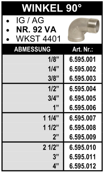 Winkel 90° (Innengewinde x Aussengewinde) aus Edelstahl