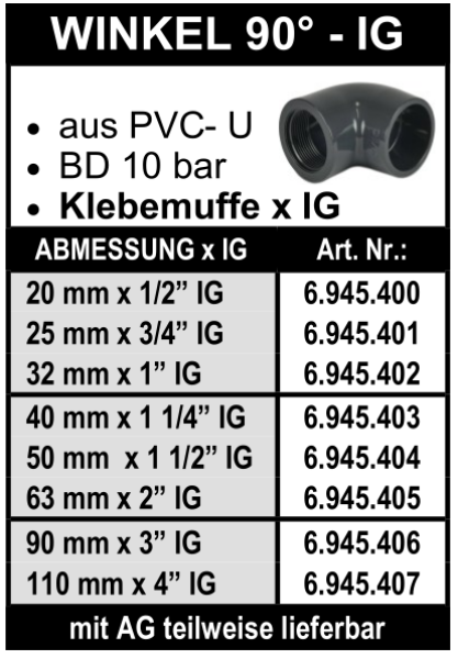 90° Winkel (Klebemuffe x Innengewinde) aus PVC-U